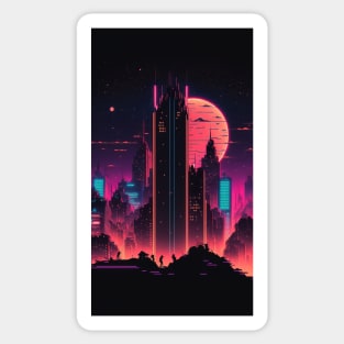 Synthwave City By Night Sticker